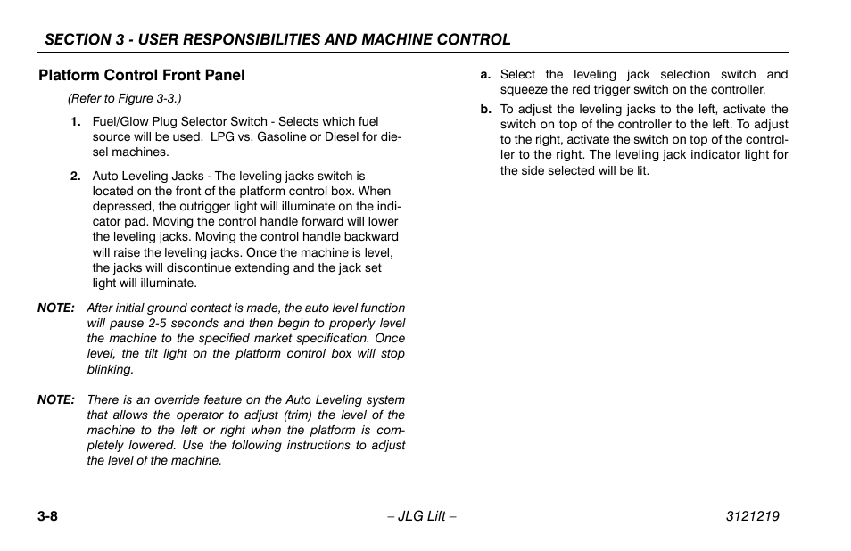Platform control front panel, Platform control front panel -9 | JLG 260MRT Operator Manual User Manual | Page 40 / 84