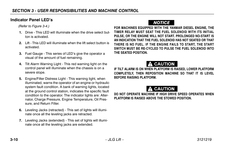 Indicator panel led’s, Indicator panel led’s -10 | JLG 260MRT Operator Manual User Manual | Page 42 / 84