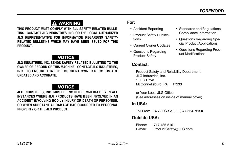 JLG 260MRT Operator Manual User Manual | Page 5 / 84