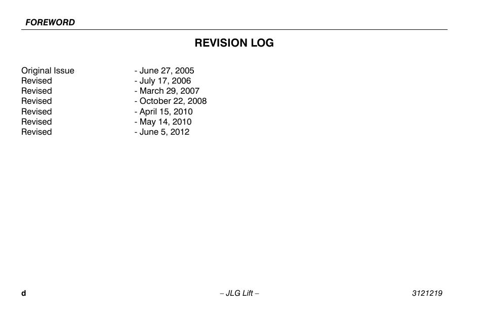 Revision log | JLG 260MRT Operator Manual User Manual | Page 6 / 84