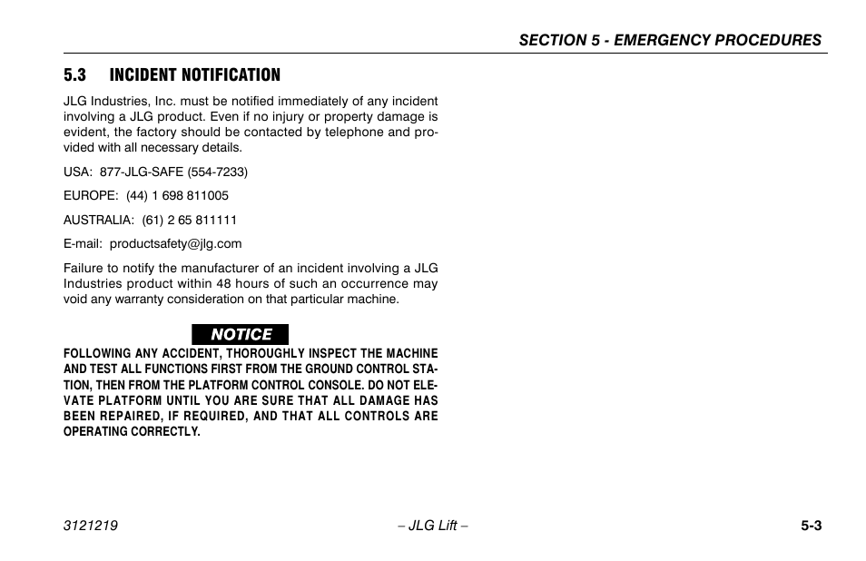 3 incident notification, 3 incident notification -3 | JLG 260MRT Operator Manual User Manual | Page 65 / 84
