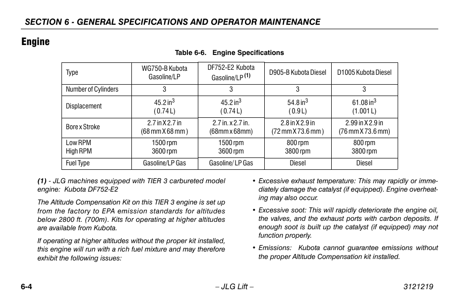 Engine, Engine -4, Engine specifications -4 | JLG 260MRT Operator Manual User Manual | Page 70 / 84