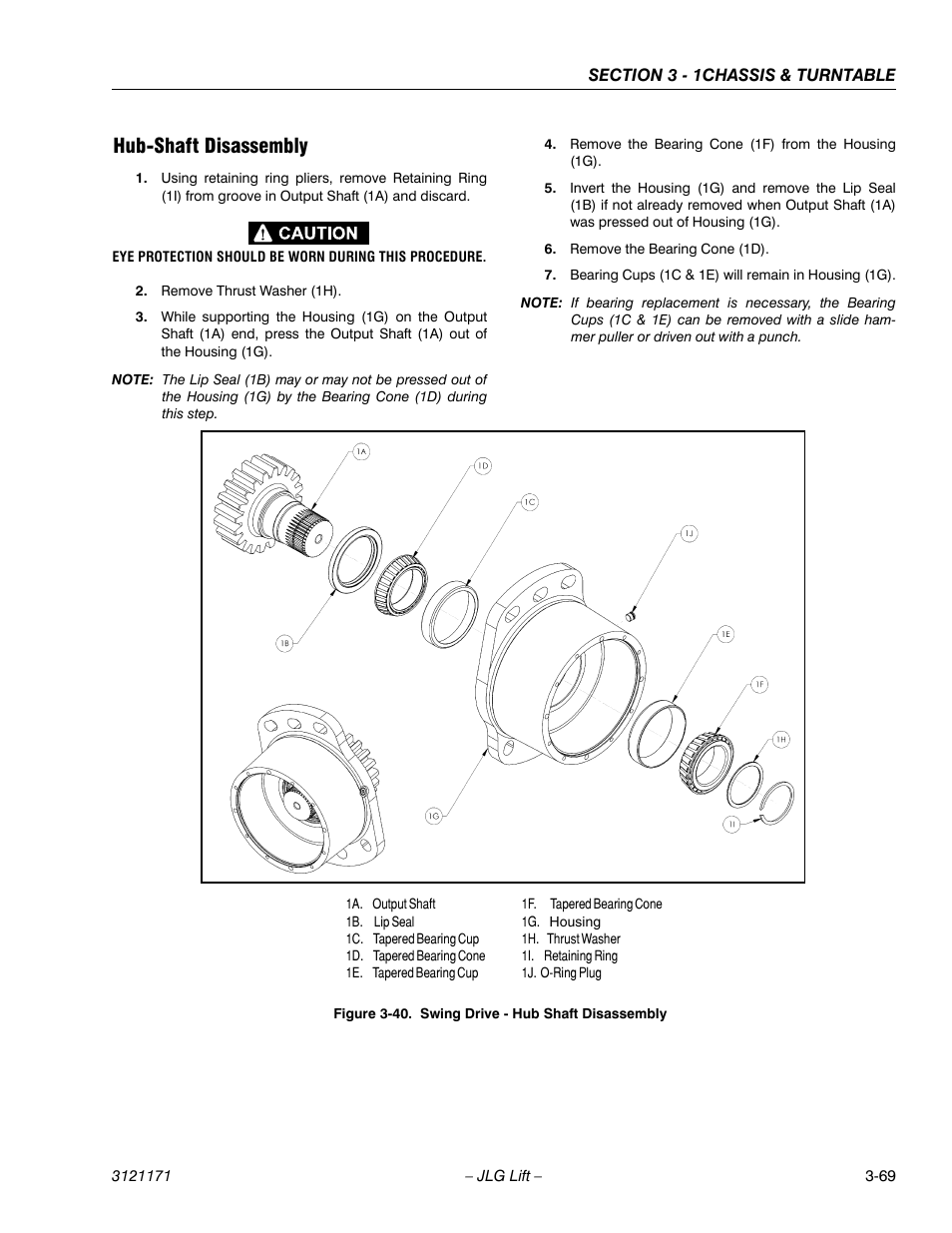 Hub-shaft disassembly, Hub-shaft disassembly -69, Swing drive - hub shaft disassembly -69 | JLG 1250AJP Service Manual User Manual | Page 117 / 606