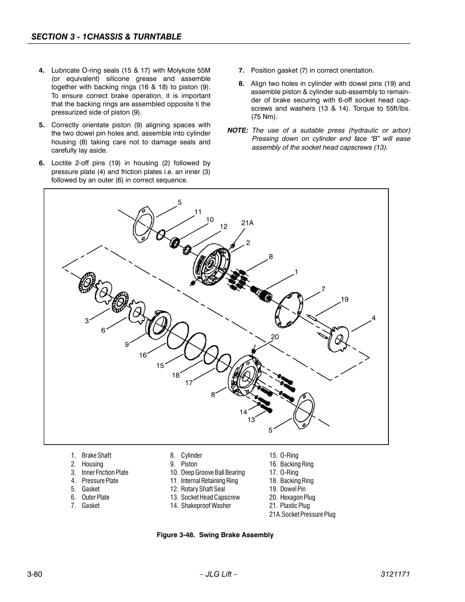 Swing brake assembly -80 | JLG 1250AJP Service Manual User Manual | Page 128 / 606