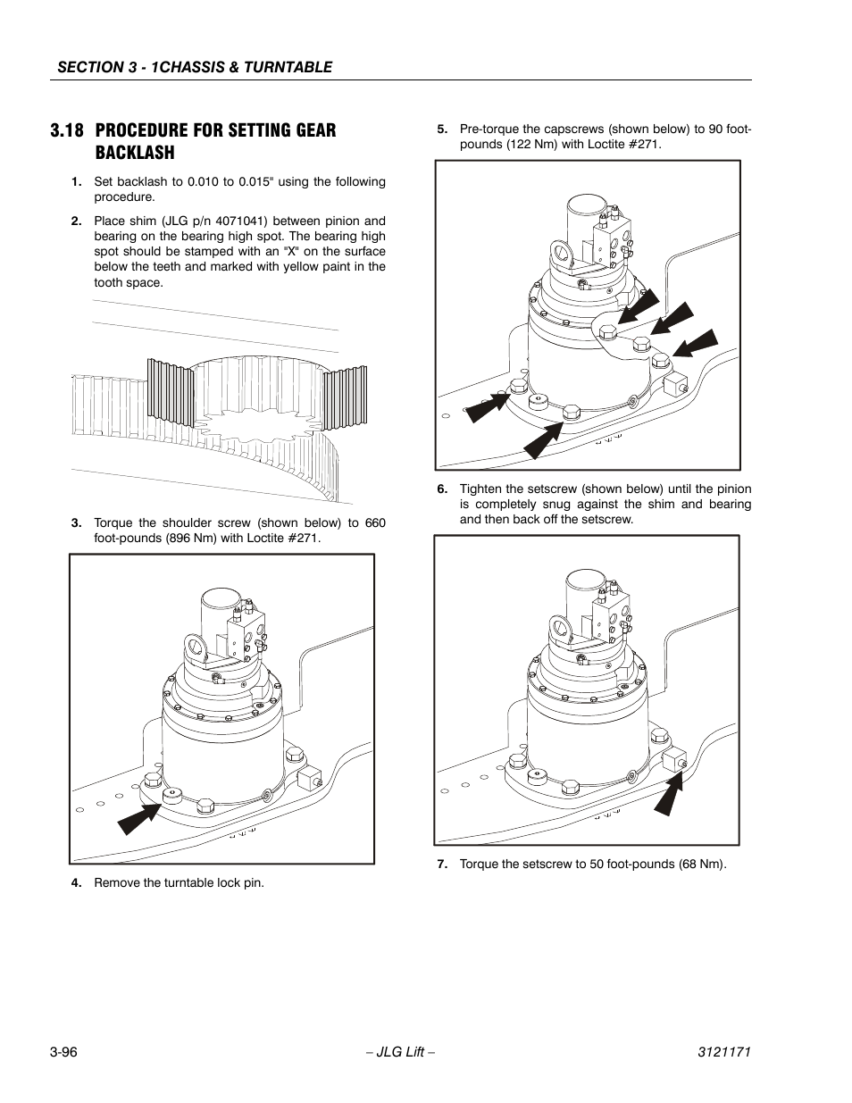 18 procedure for setting gear backlash, Procedure for setting gear backlash -96 | JLG 1250AJP Service Manual User Manual | Page 144 / 606