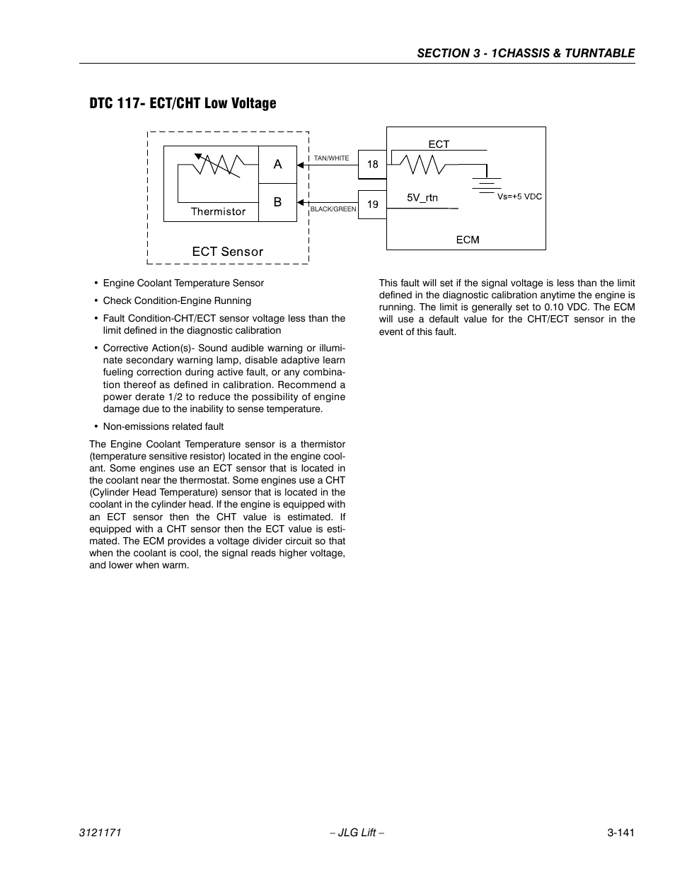 Dtc 117- ect/cht low voltage, Dtc 117- ect/cht low voltage -141 | JLG 1250AJP Service Manual User Manual | Page 189 / 606