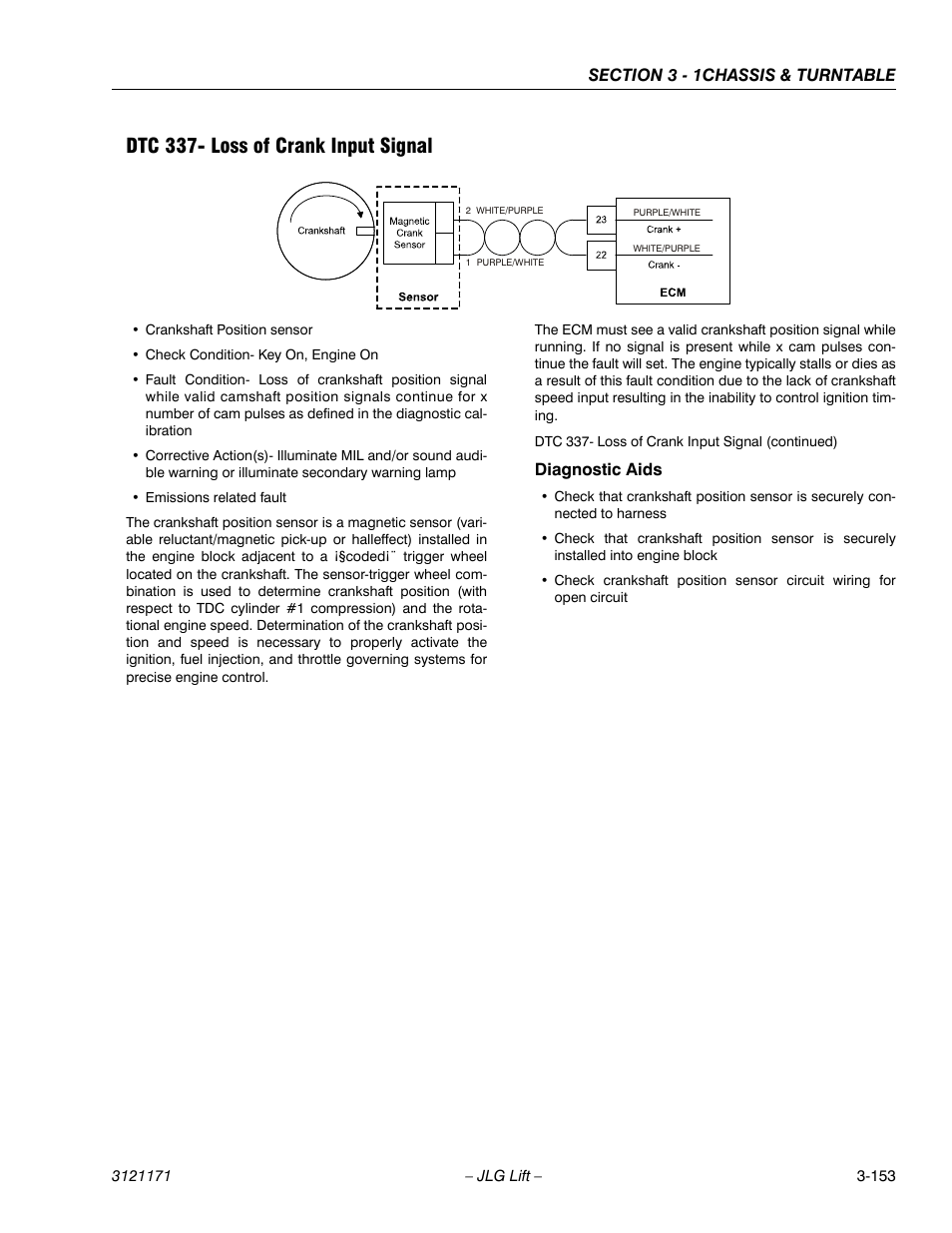 Dtc 337- loss of crank input signal, Dtc 337- loss of crank input signal -153 | JLG 1250AJP Service Manual User Manual | Page 201 / 606