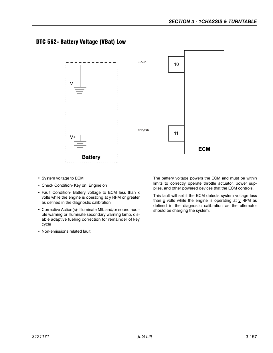 Dtc 562- battery voltage (vbat) low, Dtc 562- battery voltage (vbat) low -157 | JLG 1250AJP Service Manual User Manual | Page 205 / 606