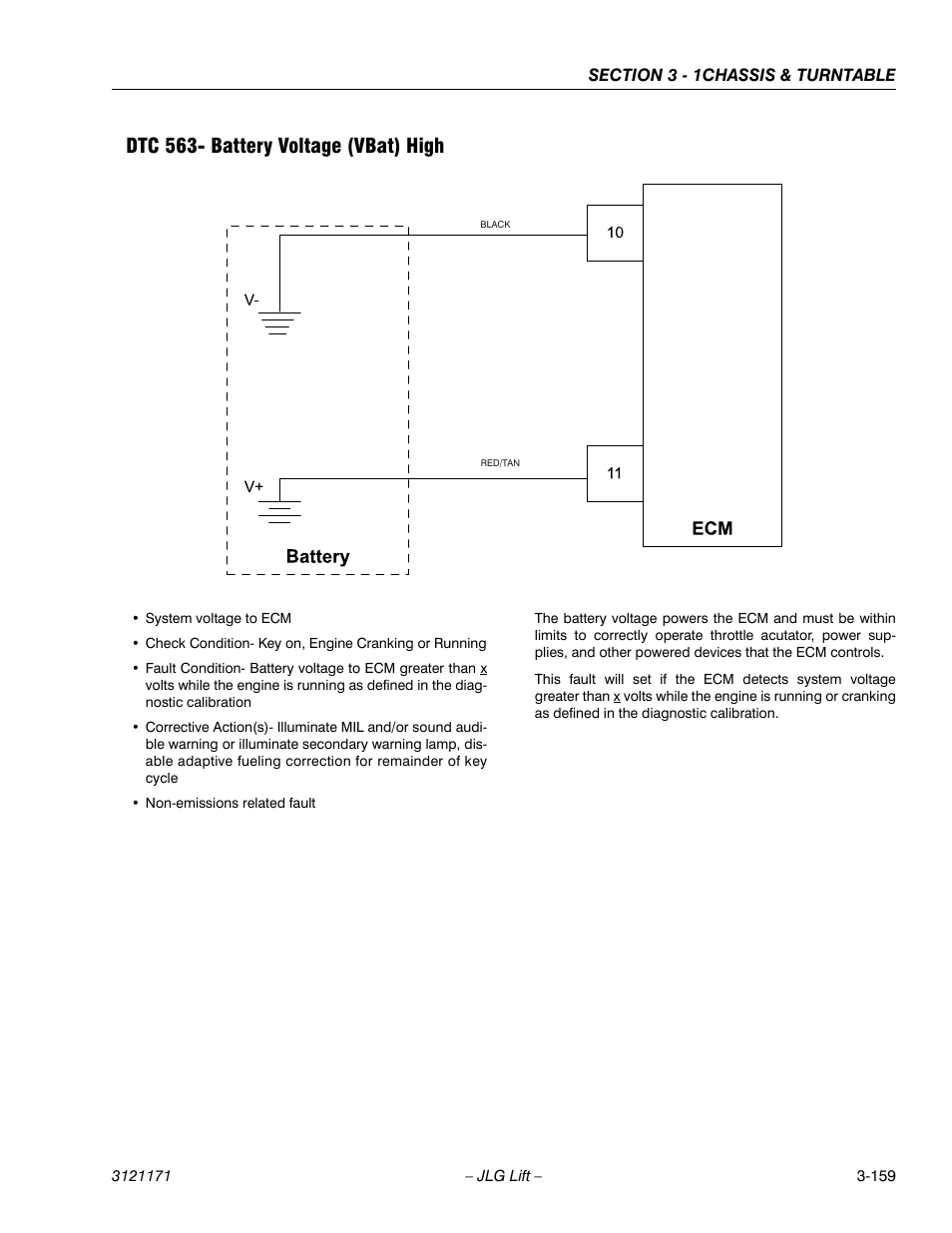 Dtc 563- battery voltage (vbat) high, Dtc 563- battery voltage (vbat) high -159 | JLG 1250AJP Service Manual User Manual | Page 207 / 606