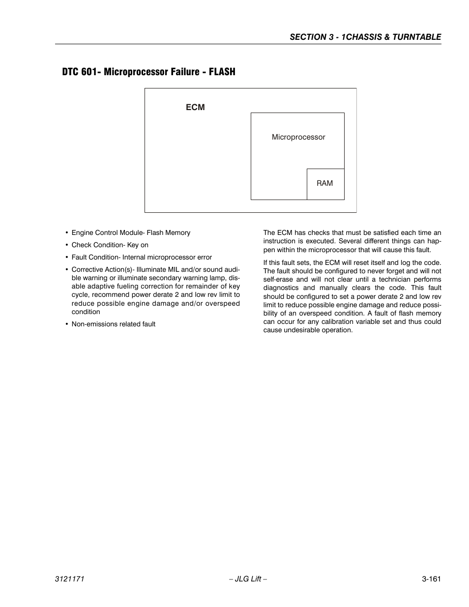 Dtc 601- microprocessor failure - flash, Dtc 601- microprocessor failure - flash -161 | JLG 1250AJP Service Manual User Manual | Page 209 / 606