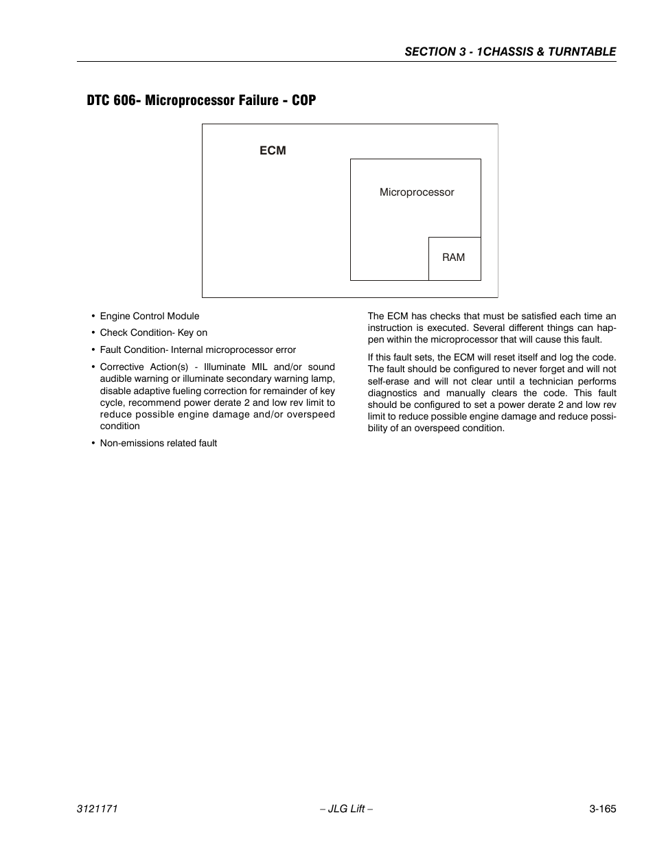 Dtc 606- microprocessor failure - cop, Dtc 606- microprocessor failure - cop -165 | JLG 1250AJP Service Manual User Manual | Page 213 / 606