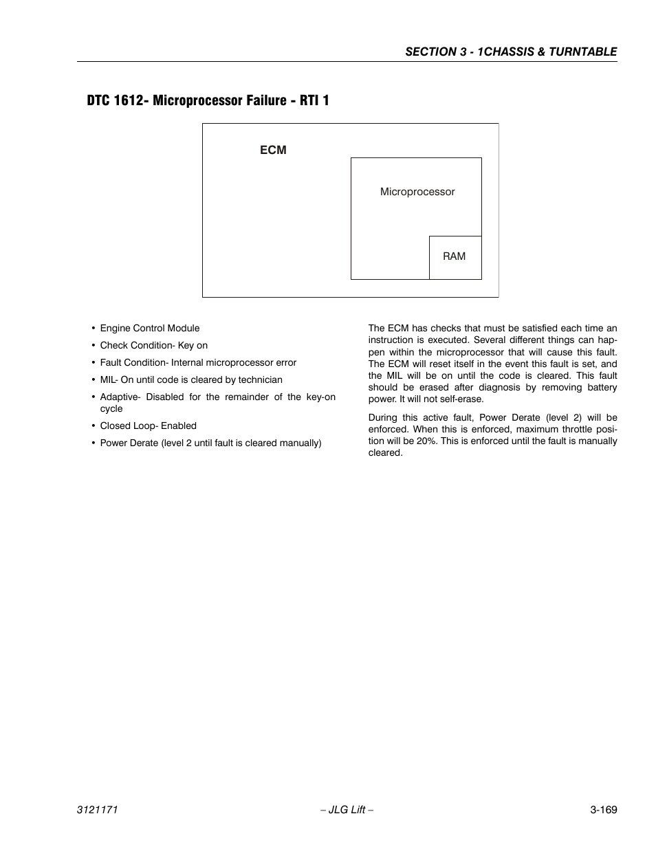 Dtc 1612- microprocessor failure - rti 1, Dtc 1612- microprocessor failure - rti 1 -169 | JLG 1250AJP Service Manual User Manual | Page 217 / 606