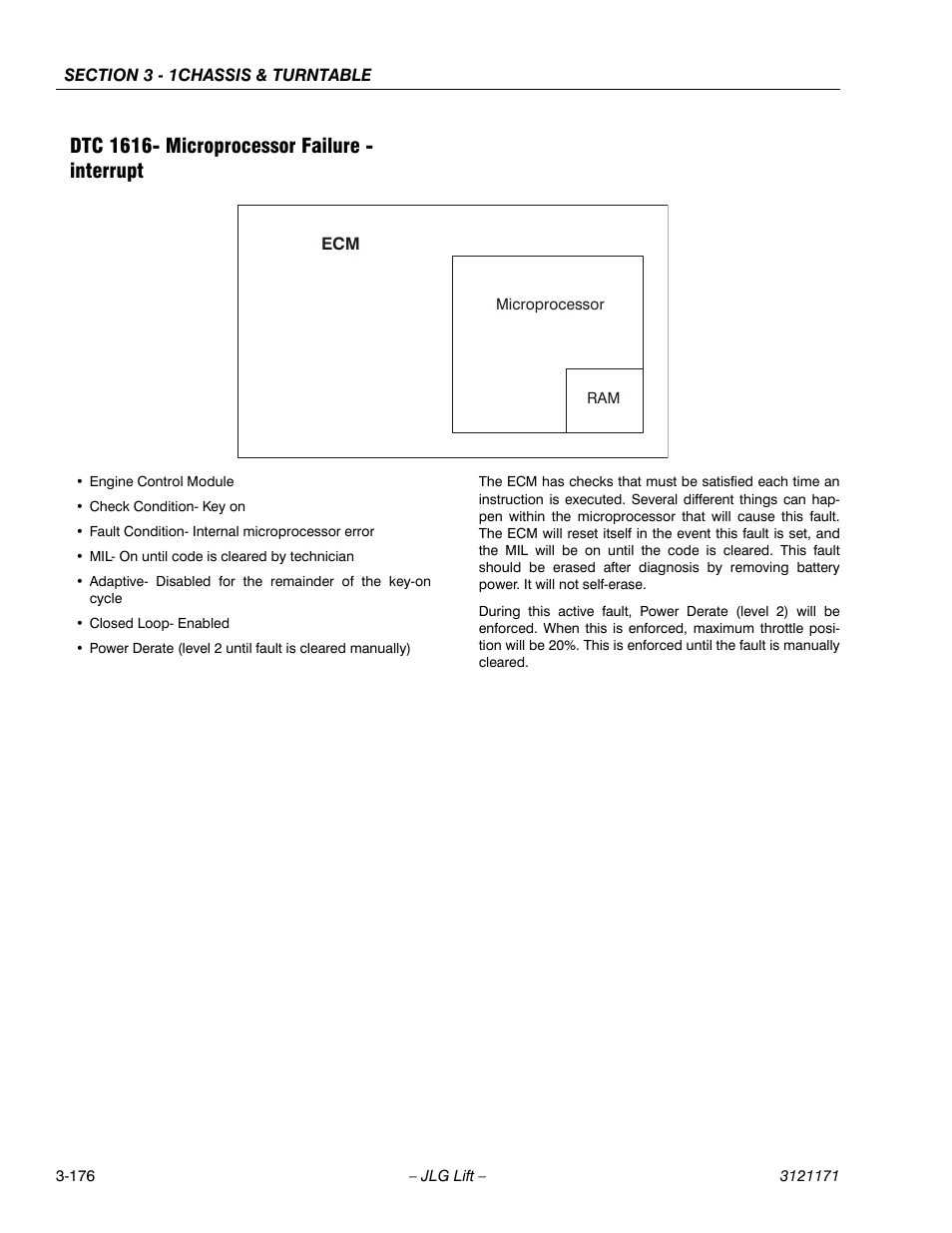 Dtc 1616- microprocessor failure - interrupt, Dtc 1616- microprocessor failure - interrupt -176 | JLG 1250AJP Service Manual User Manual | Page 224 / 606