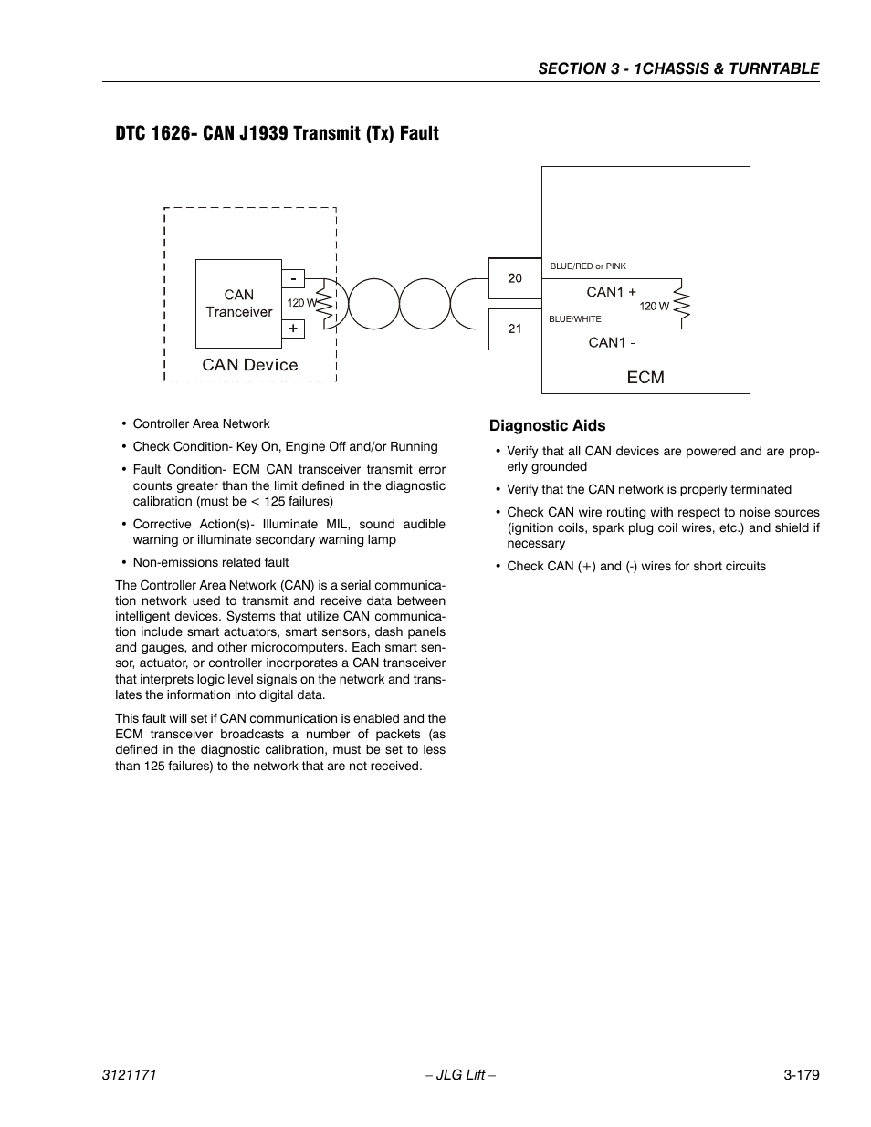 Dtc 1626- can j1939 transmit (tx) fault, Dtc 1626- can j1939 transmit (tx) fault -179 | JLG 1250AJP Service Manual User Manual | Page 227 / 606