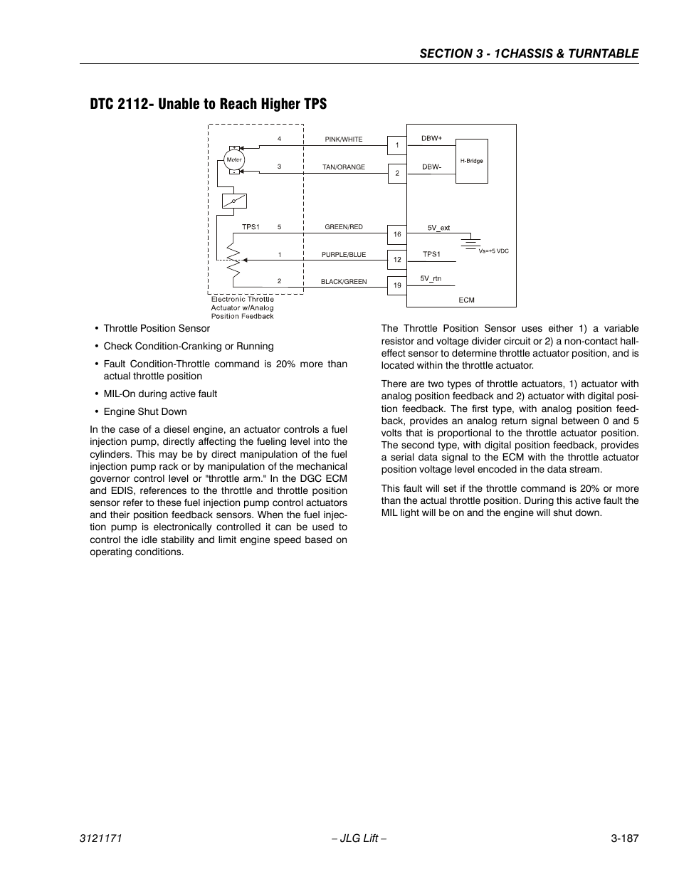 Dtc 2112- unable to reach higher tps, Dtc 2112- unable to reach higher tps -187 | JLG 1250AJP Service Manual User Manual | Page 235 / 606