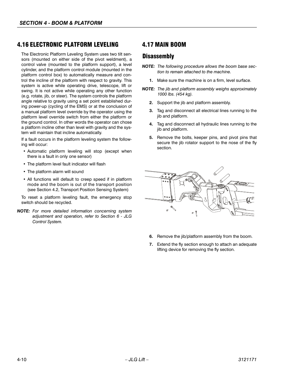 16 electronic platform leveling, 17 main boom, Disassembly | Electronic platform leveling -10, Main boom -10, Disassembly -10, 17 main boom disassembly | JLG 1250AJP Service Manual User Manual | Page 250 / 606