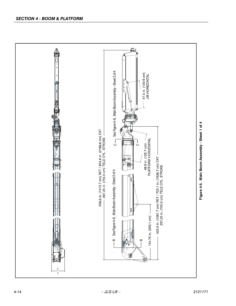 Main boom assembly - sheet 1 of 4 -14 | JLG 1250AJP Service Manual User Manual | Page 254 / 606