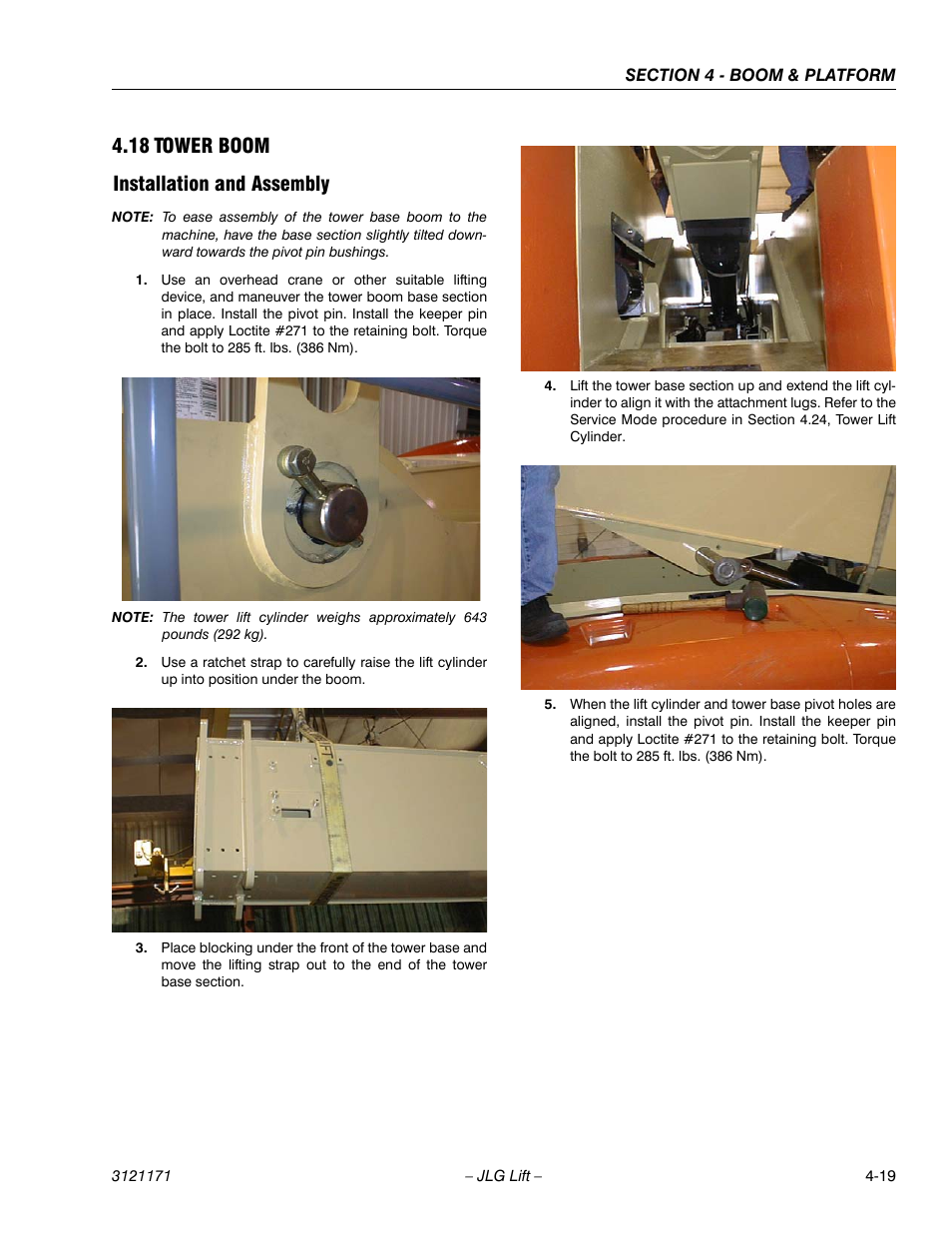 18 tower boom, Installation and assembly, Tower boom -19 | Installation and assembly -19, 18 tower boom installation and assembly | JLG 1250AJP Service Manual User Manual | Page 259 / 606