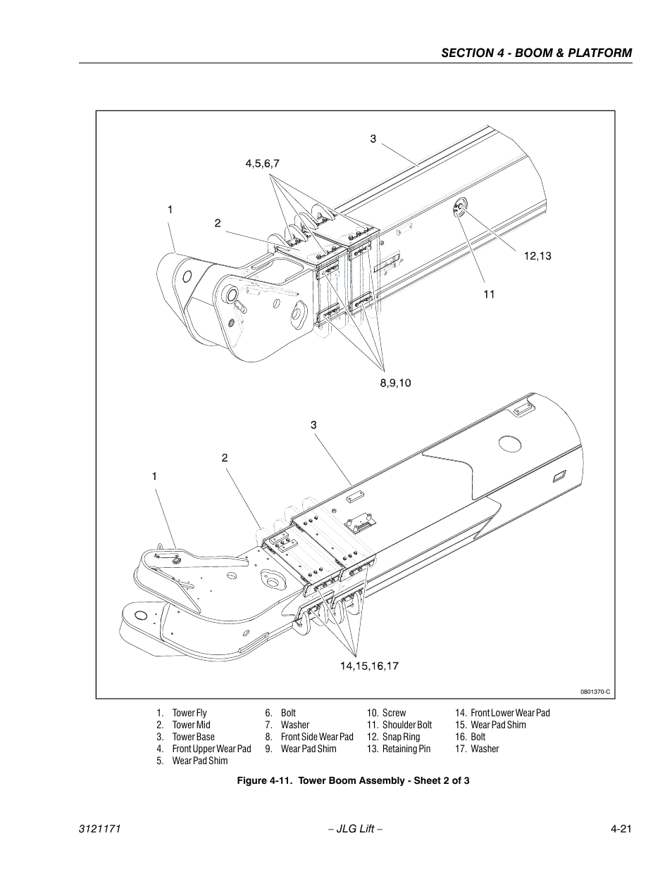 Tower boom assembly - sheet 2 of 3 -21 | JLG 1250AJP Service Manual User Manual | Page 261 / 606