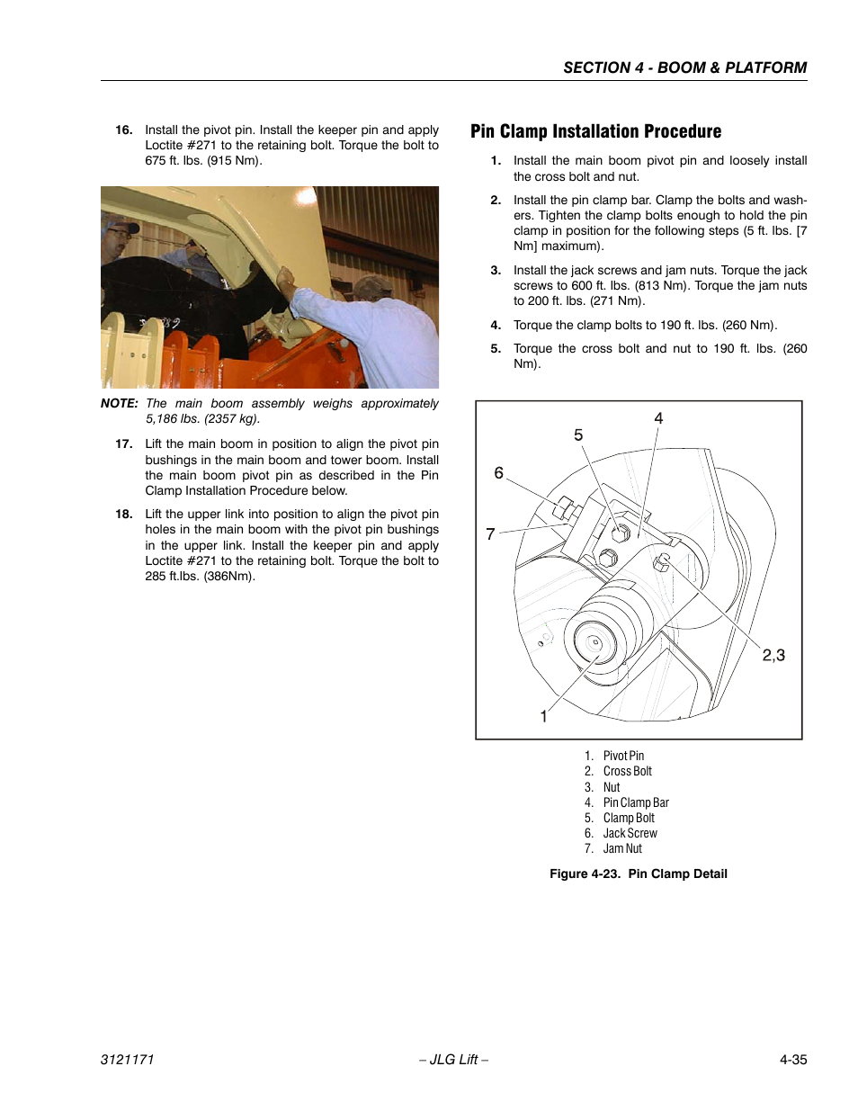 Pin clamp installation procedure, Pin clamp installation procedure -35, Pin clamp detail -35 | JLG 1250AJP Service Manual User Manual | Page 275 / 606
