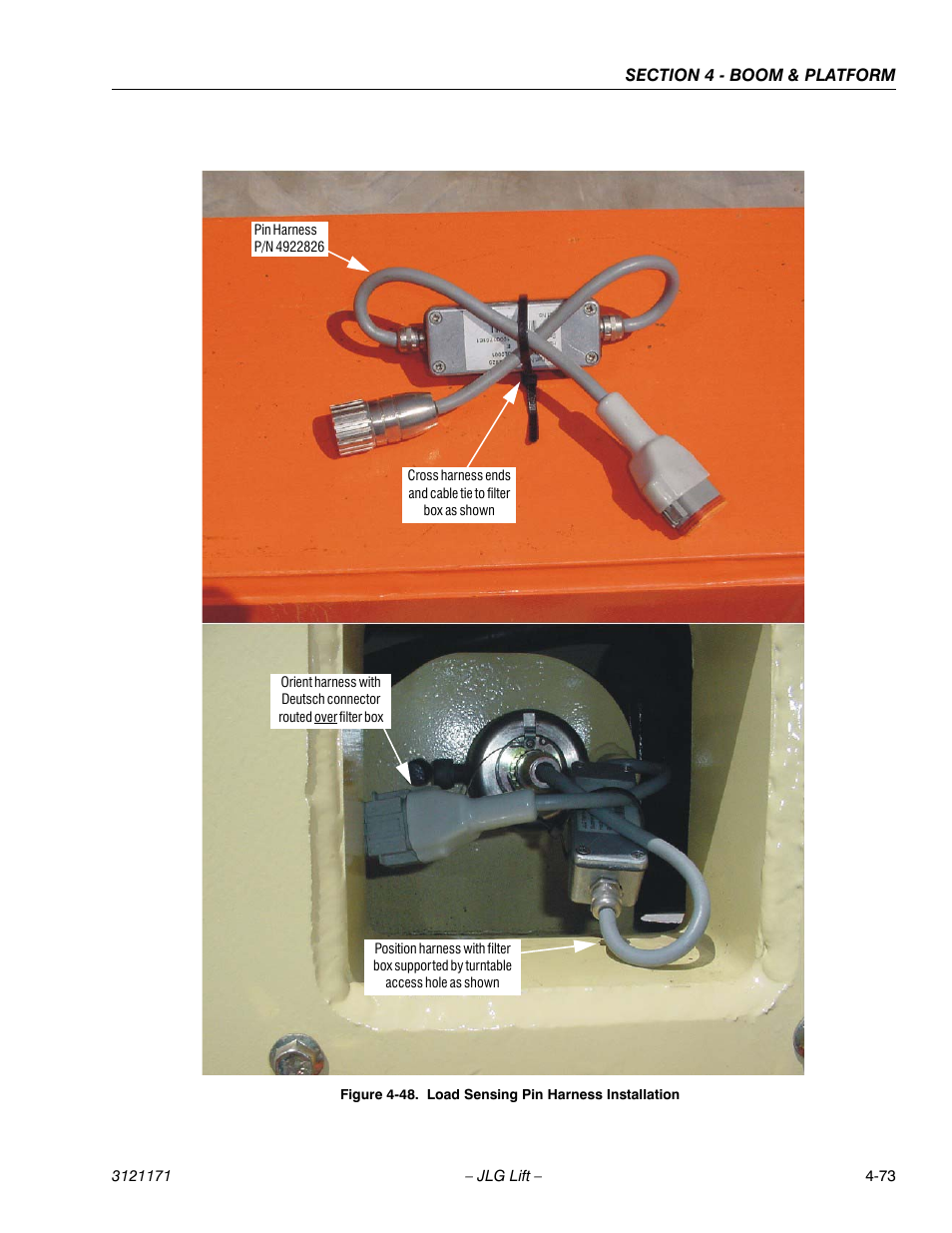 Load sensing pin harness installation -73 | JLG 1250AJP Service Manual User Manual | Page 313 / 606