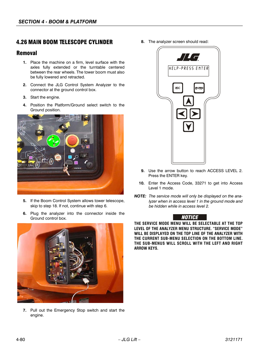 26 main boom telescope cylinder, Removal, Main boom telescope cylinder -80 | Removal -80, 26 main boom telescope cylinder removal | JLG 1250AJP Service Manual User Manual | Page 320 / 606