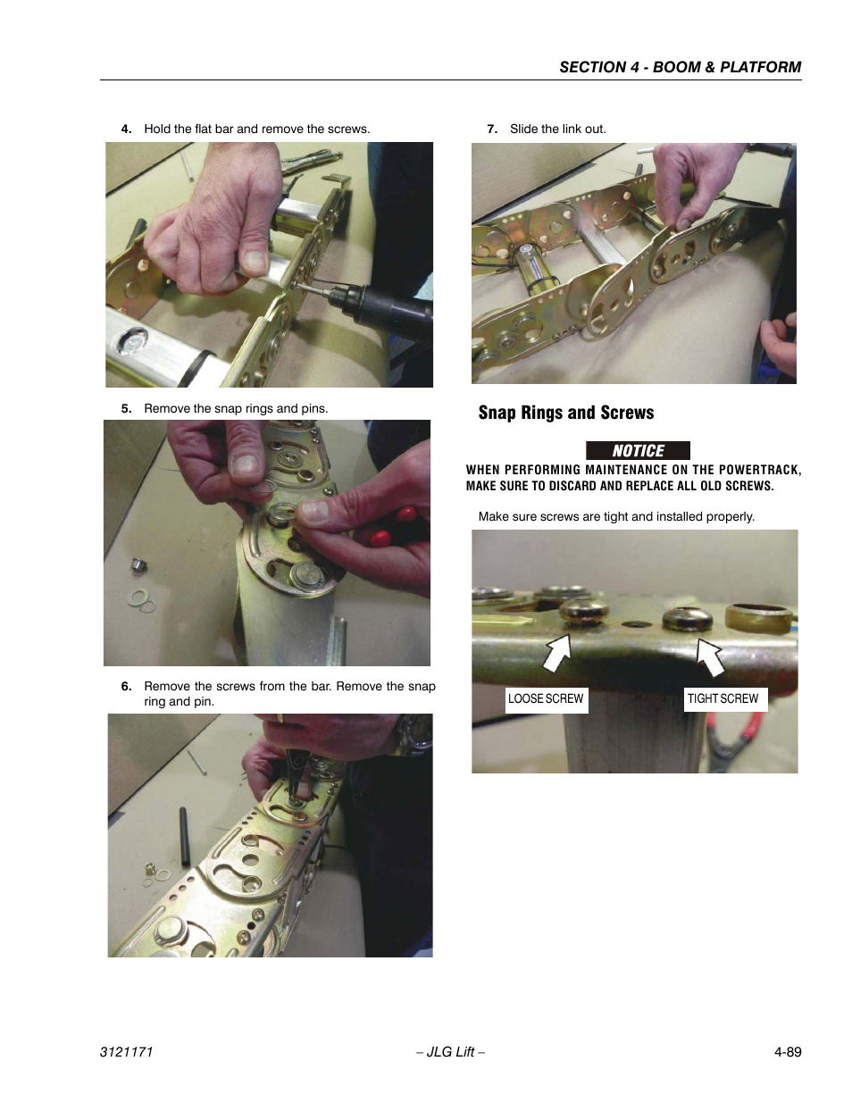 Snap rings and screws, Snap rings and screws -89 | JLG 1250AJP Service Manual User Manual | Page 329 / 606
