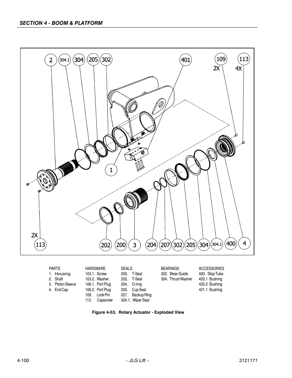 Rotary actuator - exploded view -100 | JLG 1250AJP Service Manual User Manual | Page 340 / 606