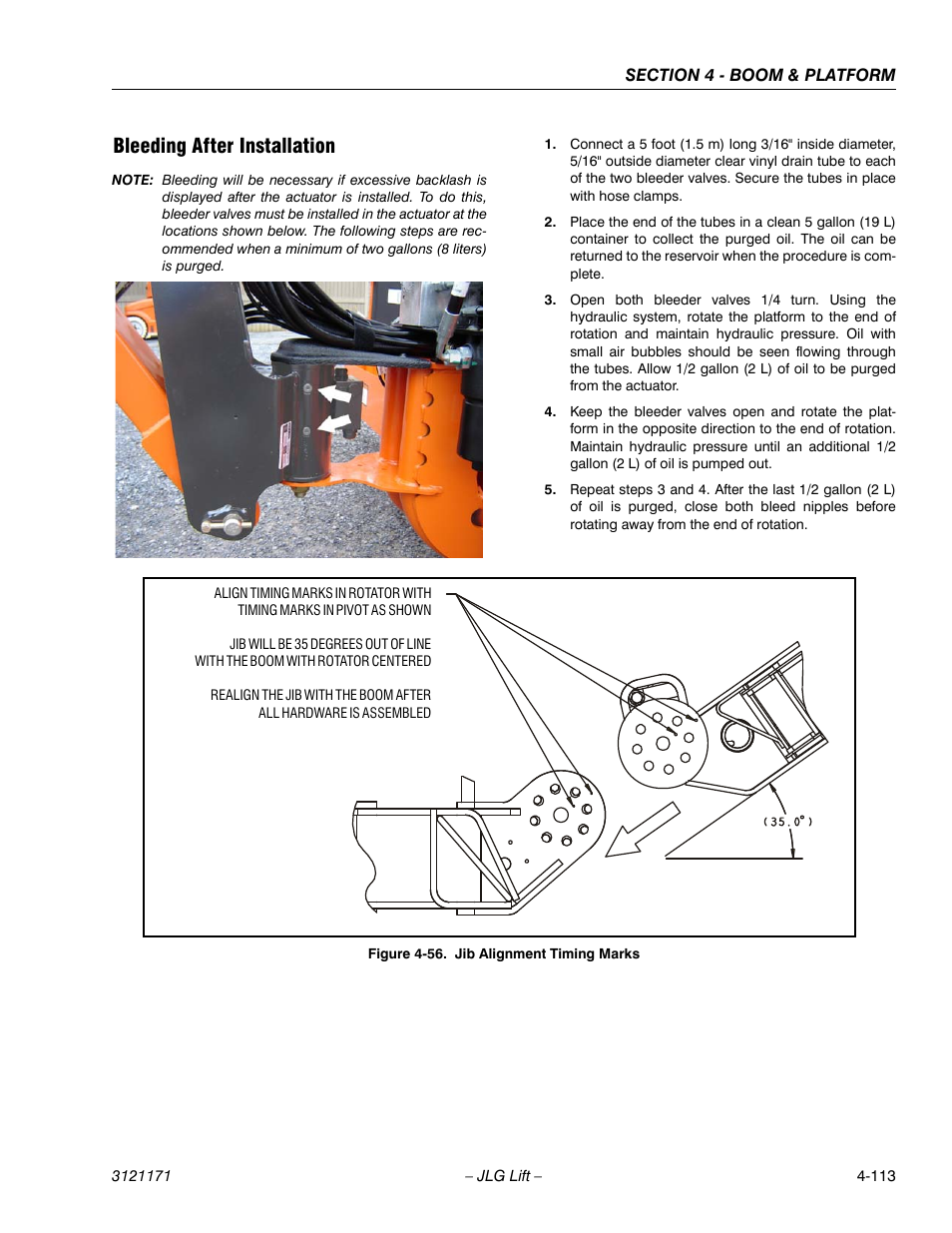 Bleeding after installation, Bleeding after installation -113, Jib alignment timing marks -113 | JLG 1250AJP Service Manual User Manual | Page 353 / 606