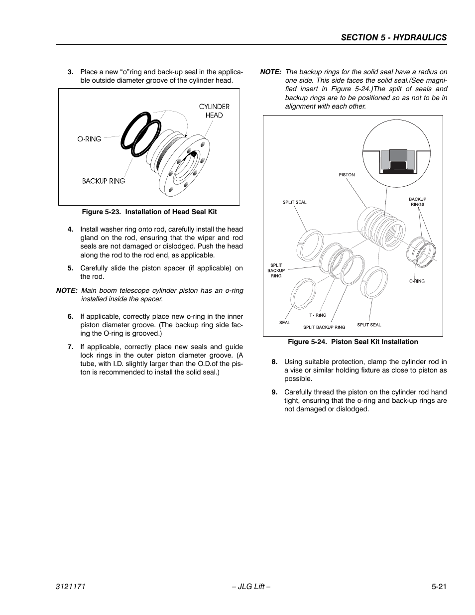 Installation of head seal kit -21, Piston seal kit installation -21 | JLG 1250AJP Service Manual User Manual | Page 375 / 606