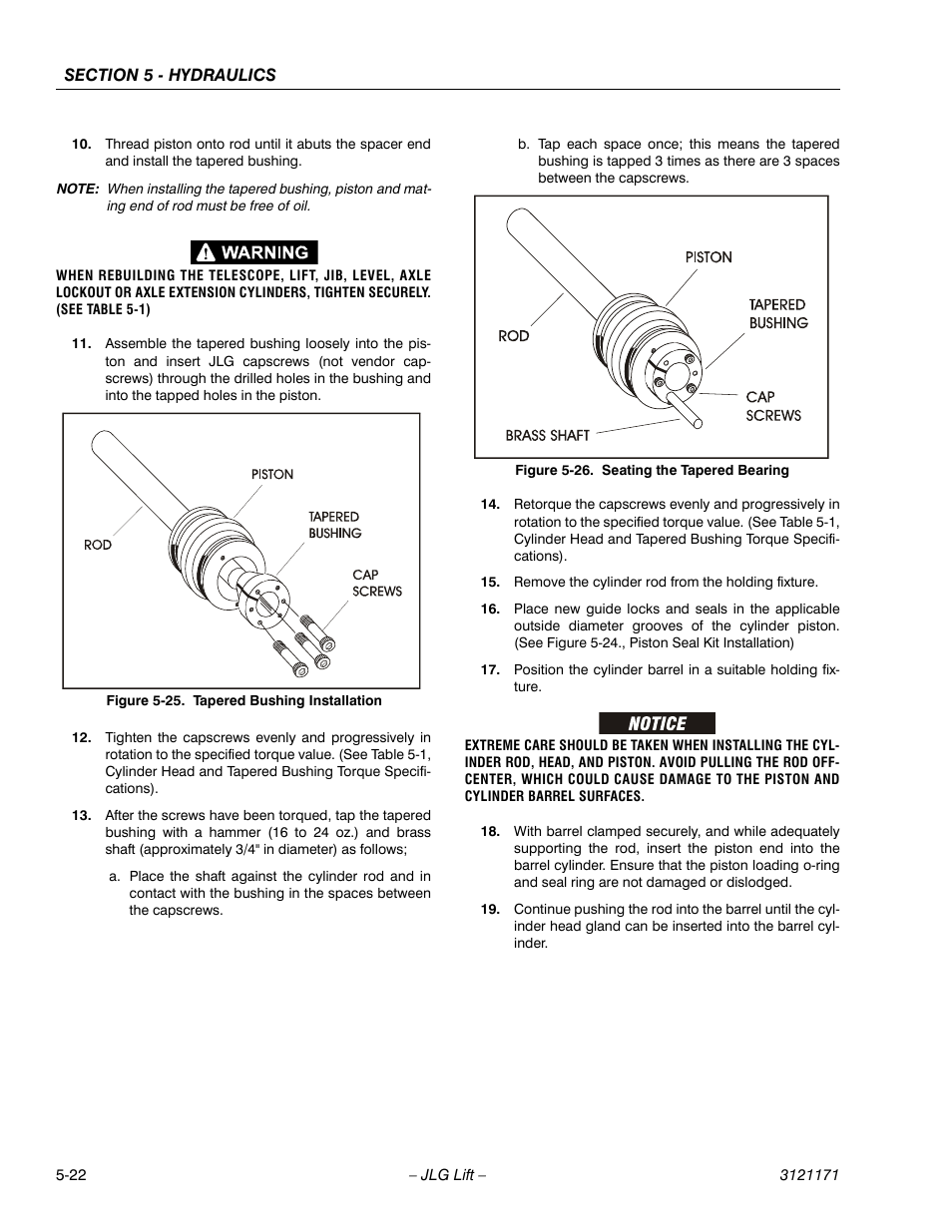 Tapered bushing installation -22, Seating the tapered bearing -22 | JLG 1250AJP Service Manual User Manual | Page 376 / 606