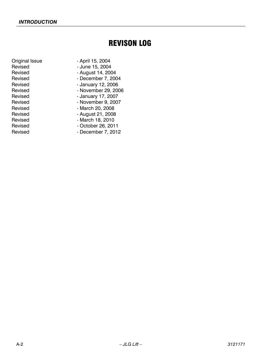 Revison log | JLG 1250AJP Service Manual User Manual | Page 4 / 606