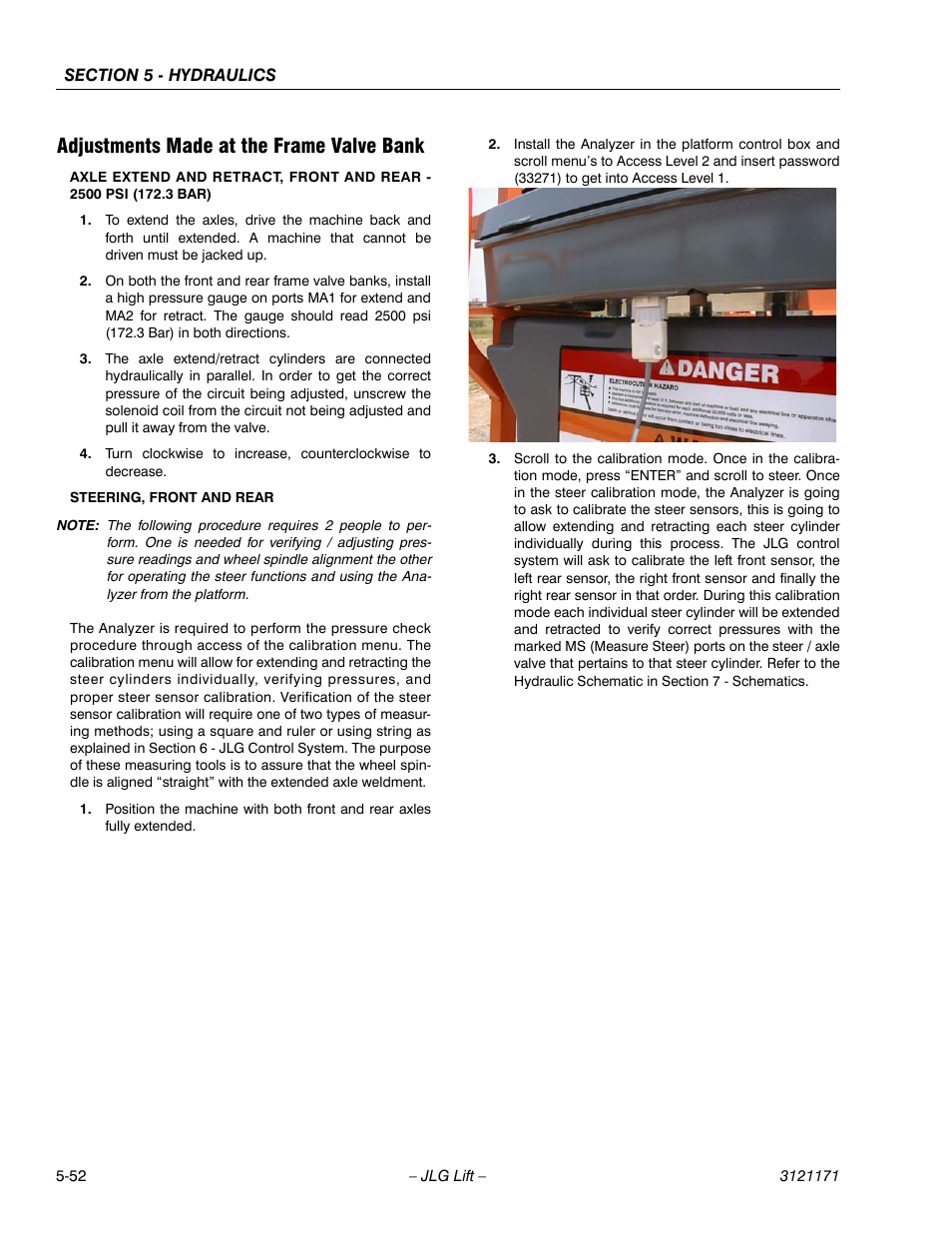 Adjustments made at the frame valve bank, Adjustments made at the frame valve bank -52 | JLG 1250AJP Service Manual User Manual | Page 406 / 606