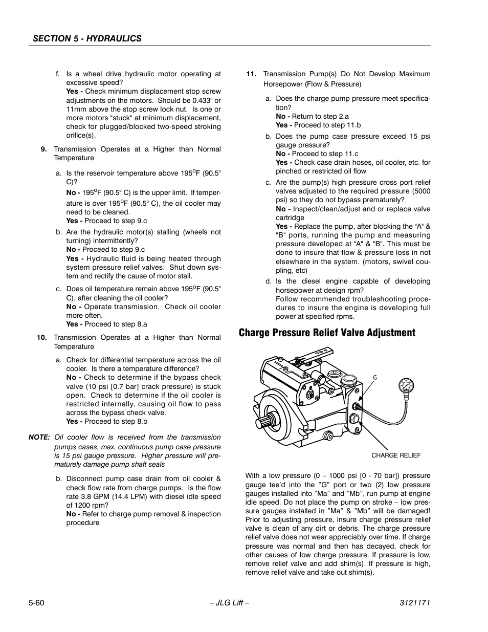 Charge pressure relief valve adjustment, Charge pressure relief valve adjustment -60 | JLG 1250AJP Service Manual User Manual | Page 414 / 606