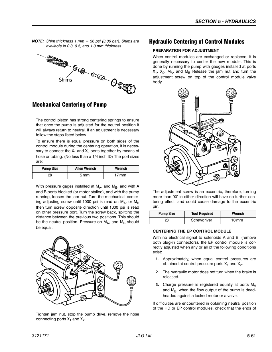 Mechanical centering of pump, Hydraulic centering of control modules | JLG 1250AJP Service Manual User Manual | Page 415 / 606