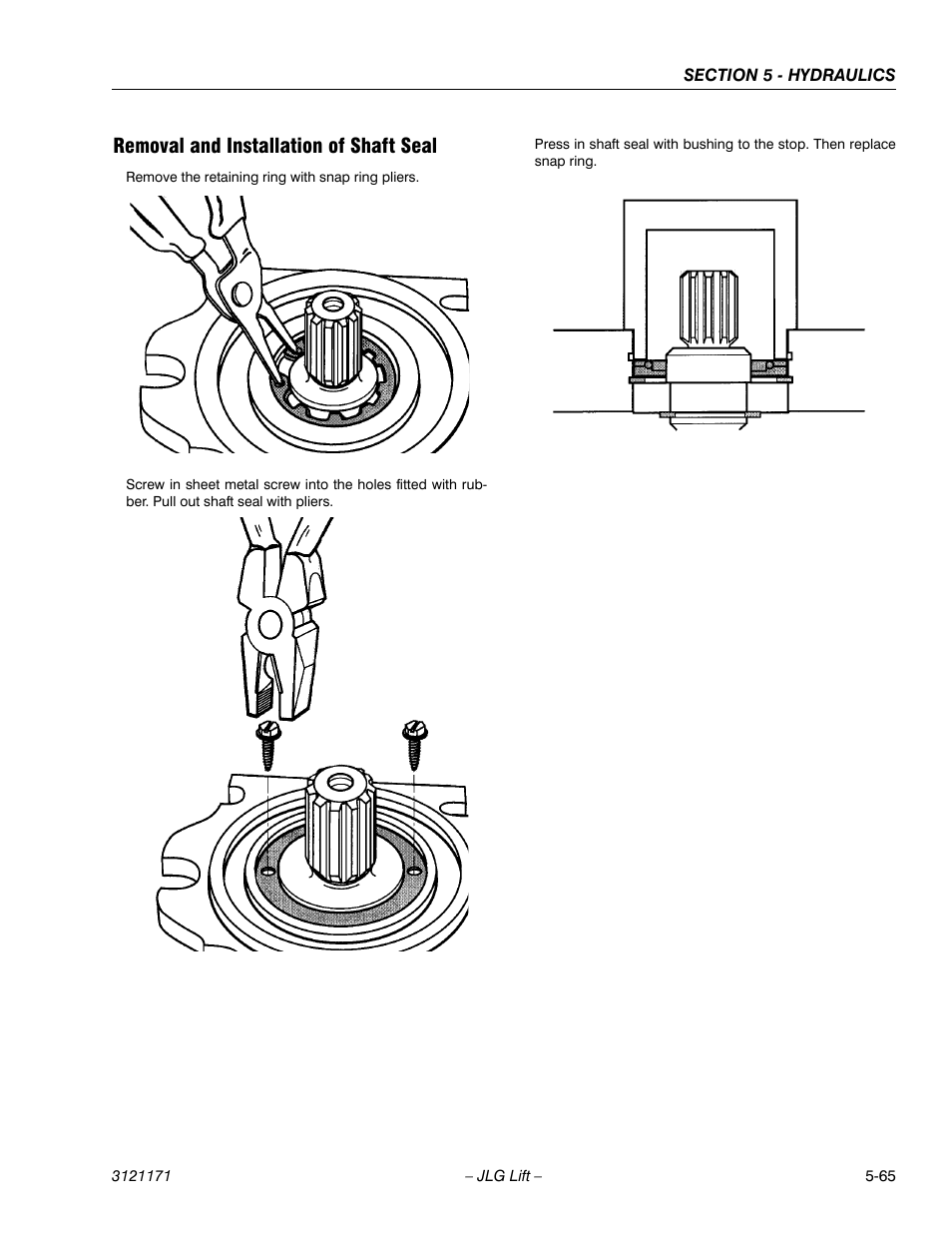 Removal and installation of shaft seal, Removal and installation of shaft seal -65 | JLG 1250AJP Service Manual User Manual | Page 419 / 606