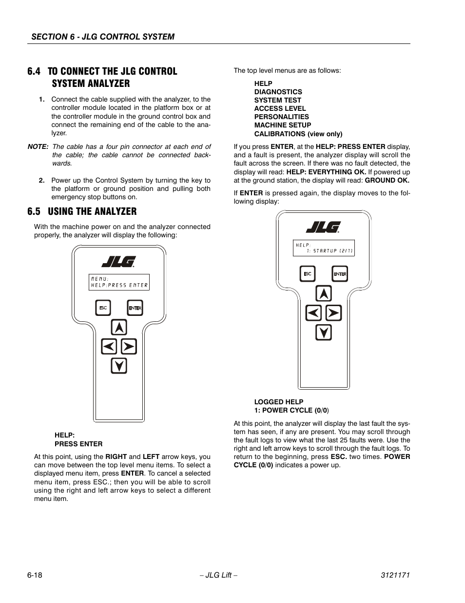 4 to connect the jlg control system analyzer, 5 using the analyzer, To connect the jlg control system analyzer -18 | Using the analyzer -18 | JLG 1250AJP Service Manual User Manual | Page 450 / 606