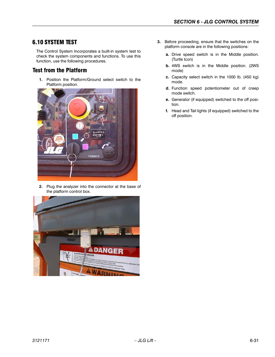 10 system test, Test from the platform, System test -31 | Test from the platform -31 | JLG 1250AJP Service Manual User Manual | Page 463 / 606