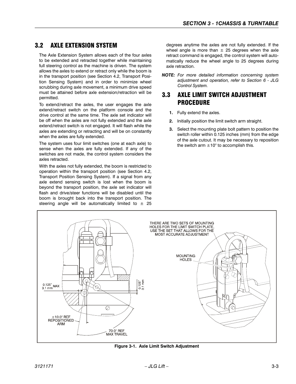 2 axle extension system, 3 axle limit switch adjustment procedure, Axle extension system -3 | Axle limit switch adjustment procedure -3, Axle limit switch adjustment -3 | JLG 1250AJP Service Manual User Manual | Page 51 / 606