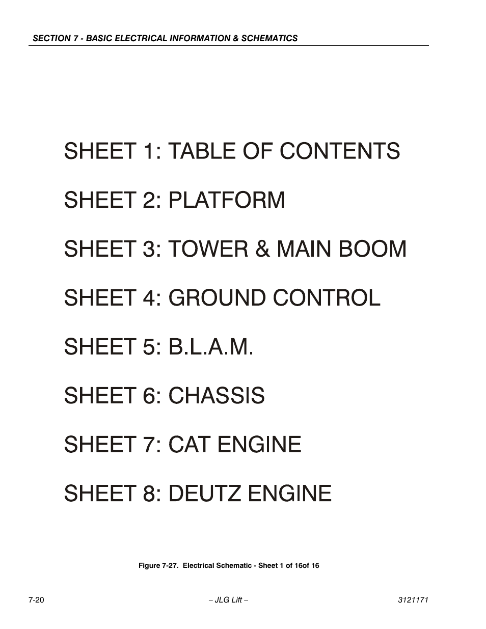 Electrical schematic - sheet 1 of 16of 16 -20 | JLG 1250AJP Service Manual User Manual | Page 580 / 606