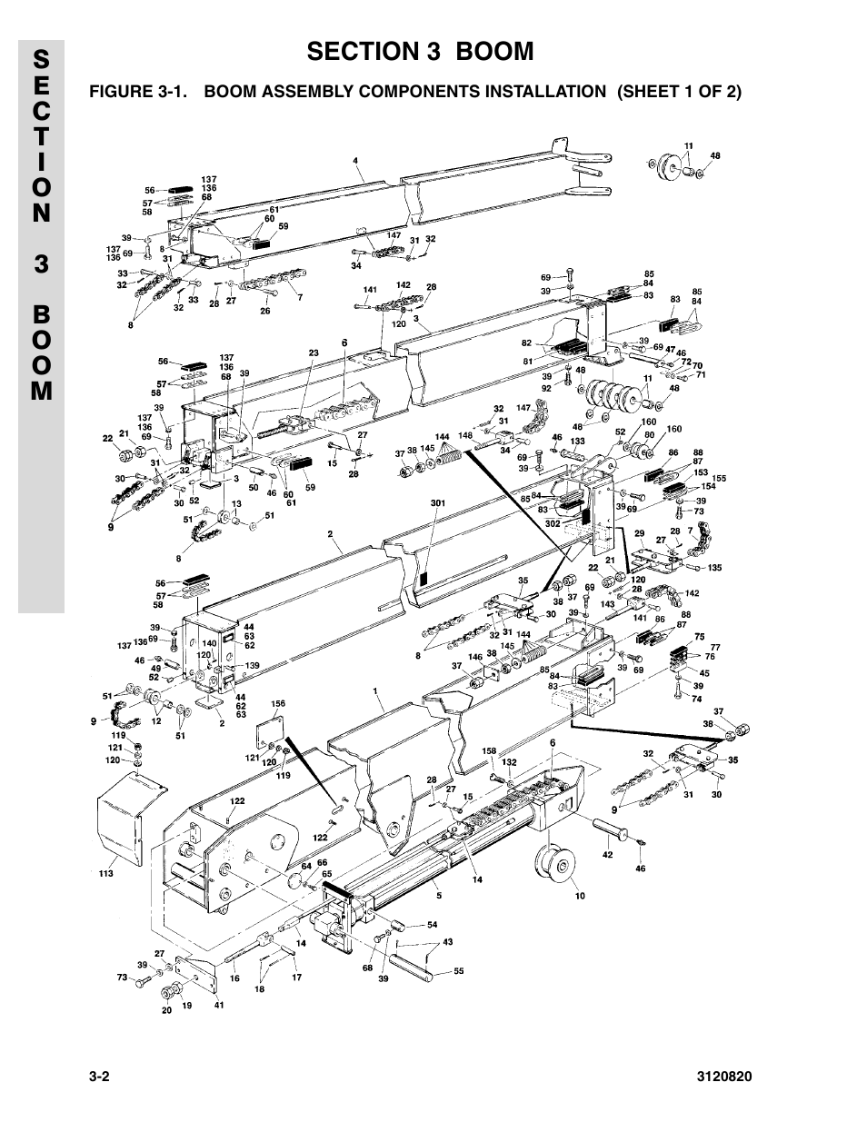 Figure 3-1. boom assembly components installation | JLG 120HX Parts Manual User Manual | Page 106 / 216