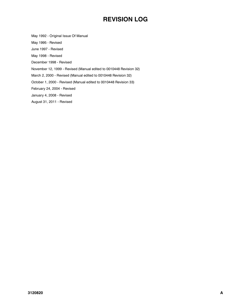 Revision log | JLG 120HX Parts Manual User Manual | Page 3 / 216
