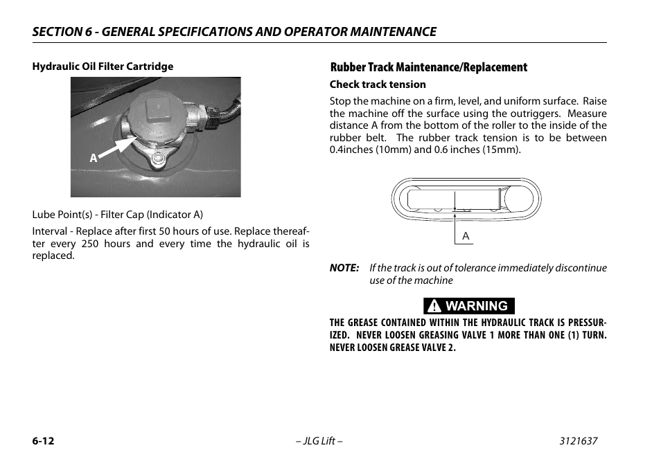Rubber track maintenance/replacement, Rubber track maintenance/replacement -12 | JLG X600AJ Operator Manual User Manual | Page 122 / 154