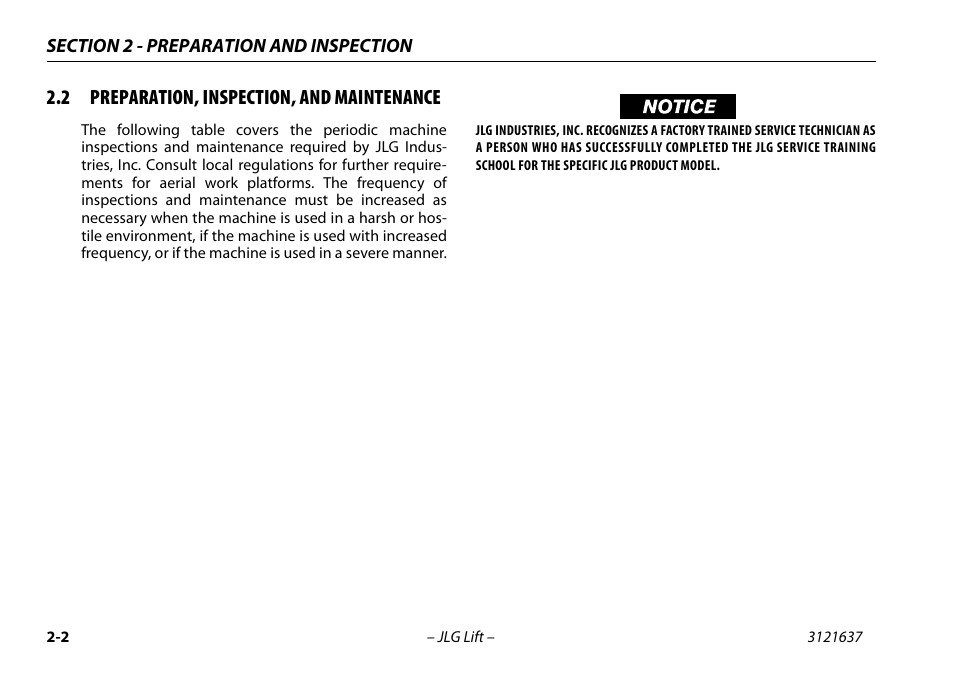 2 preparation, inspection, and maintenance, Preparation, inspection, and maintenance -2 | JLG X600AJ Operator Manual User Manual | Page 26 / 154