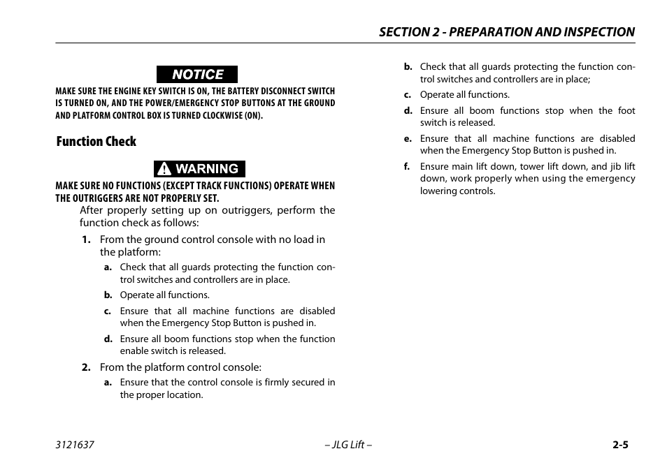 Function check, Function check -5 | JLG X600AJ Operator Manual User Manual | Page 29 / 154