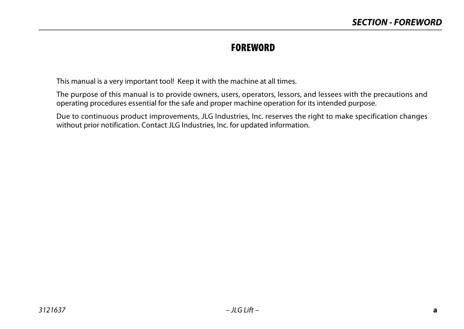 Foreword | JLG X600AJ Operator Manual User Manual | Page 3 / 154