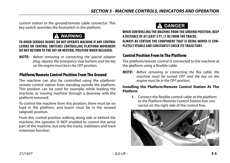 Platform/remote control position from the ground, Control position from in the platform | JLG X600AJ Operator Manual User Manual | Page 39 / 154