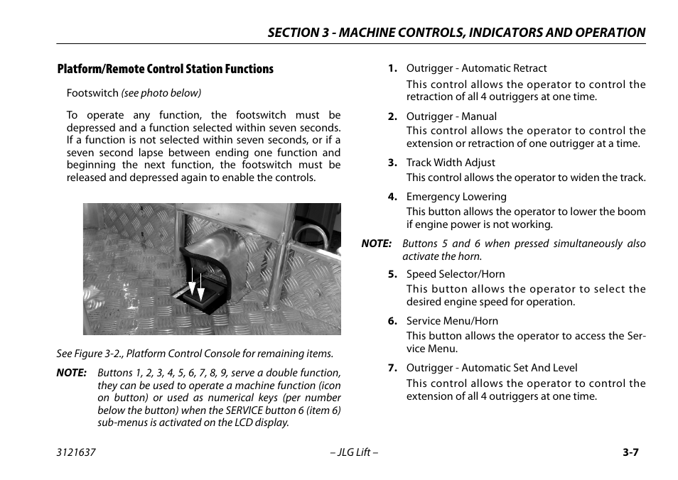 Platform/remote control station functions, Platform/remote control station functions -7 | JLG X600AJ Operator Manual User Manual | Page 41 / 154