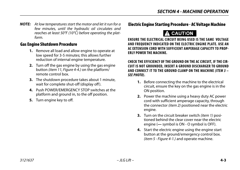 Gas engine shutdown procedure, Gas engine shutdown procedure -3 | JLG X600AJ Operator Manual User Manual | Page 53 / 154