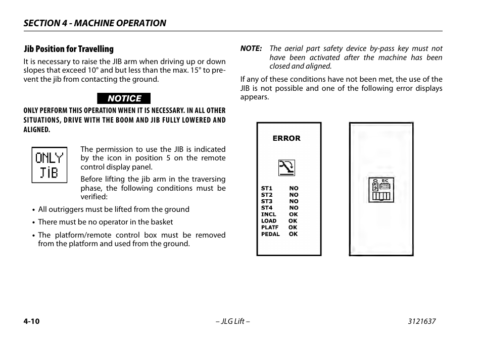 Jib position for travelling, Jib position for travelling -10 | JLG X600AJ Operator Manual User Manual | Page 60 / 154
